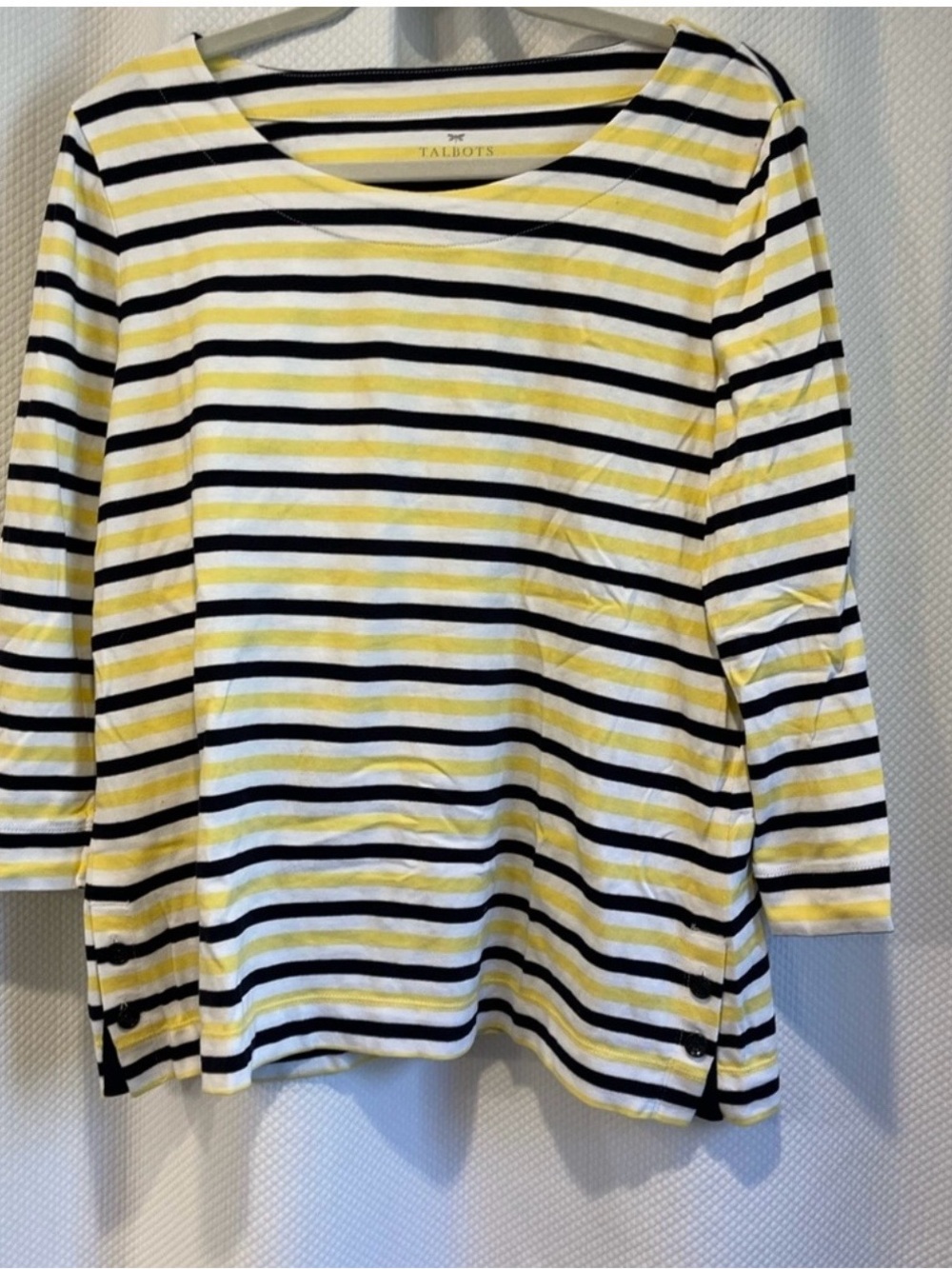 Talbots Women's Yellow Striped Boatneck Top. 3/4 sleeves
